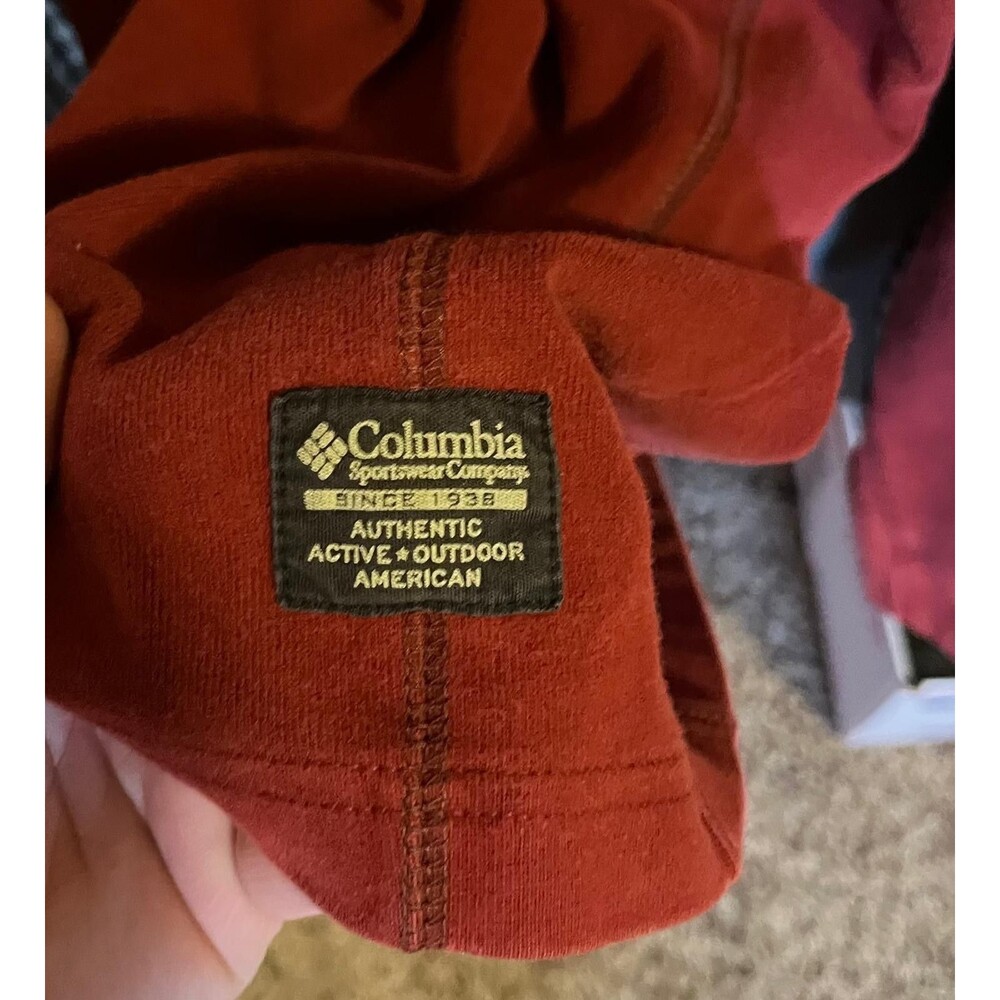 Columbia Mens Medium Crewneck Shirt Red Long Sleeve Cotton - Picture 5 of 5